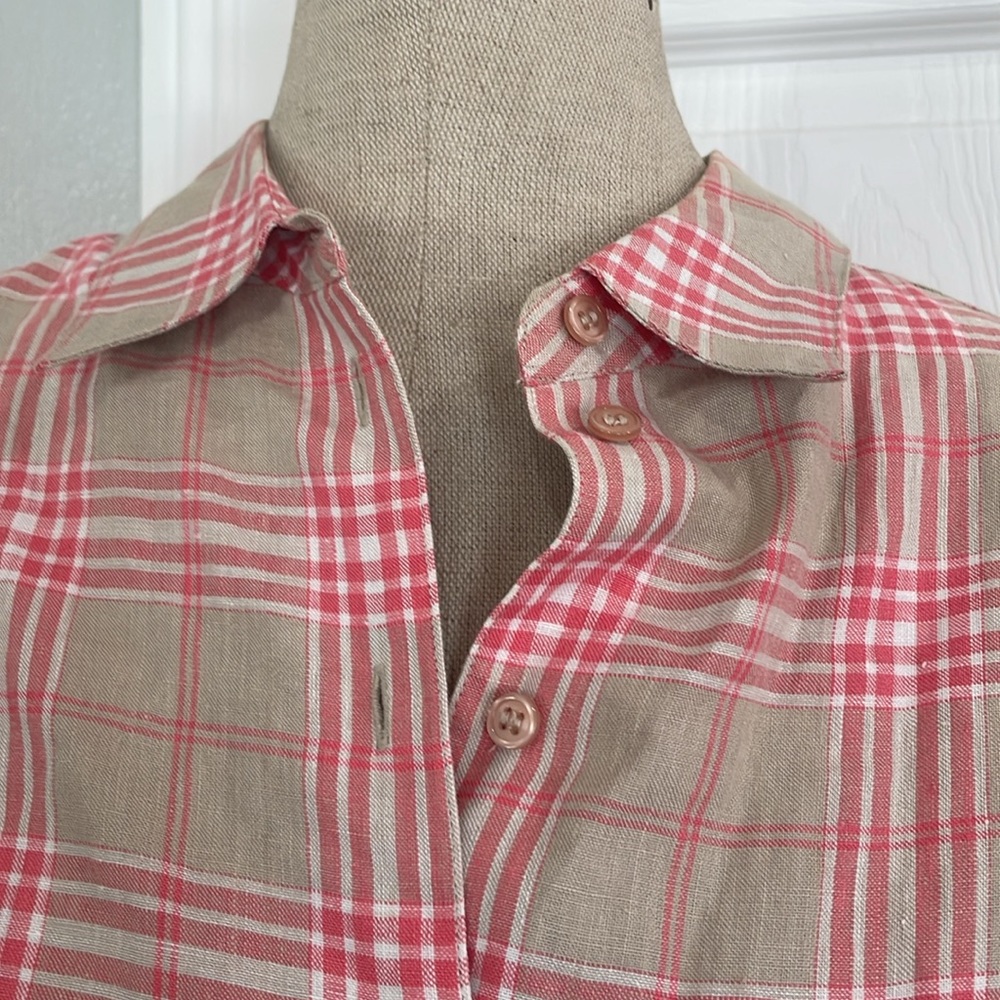 Westbound Essentials 100% Linen Button Down Plaid… - image 2
